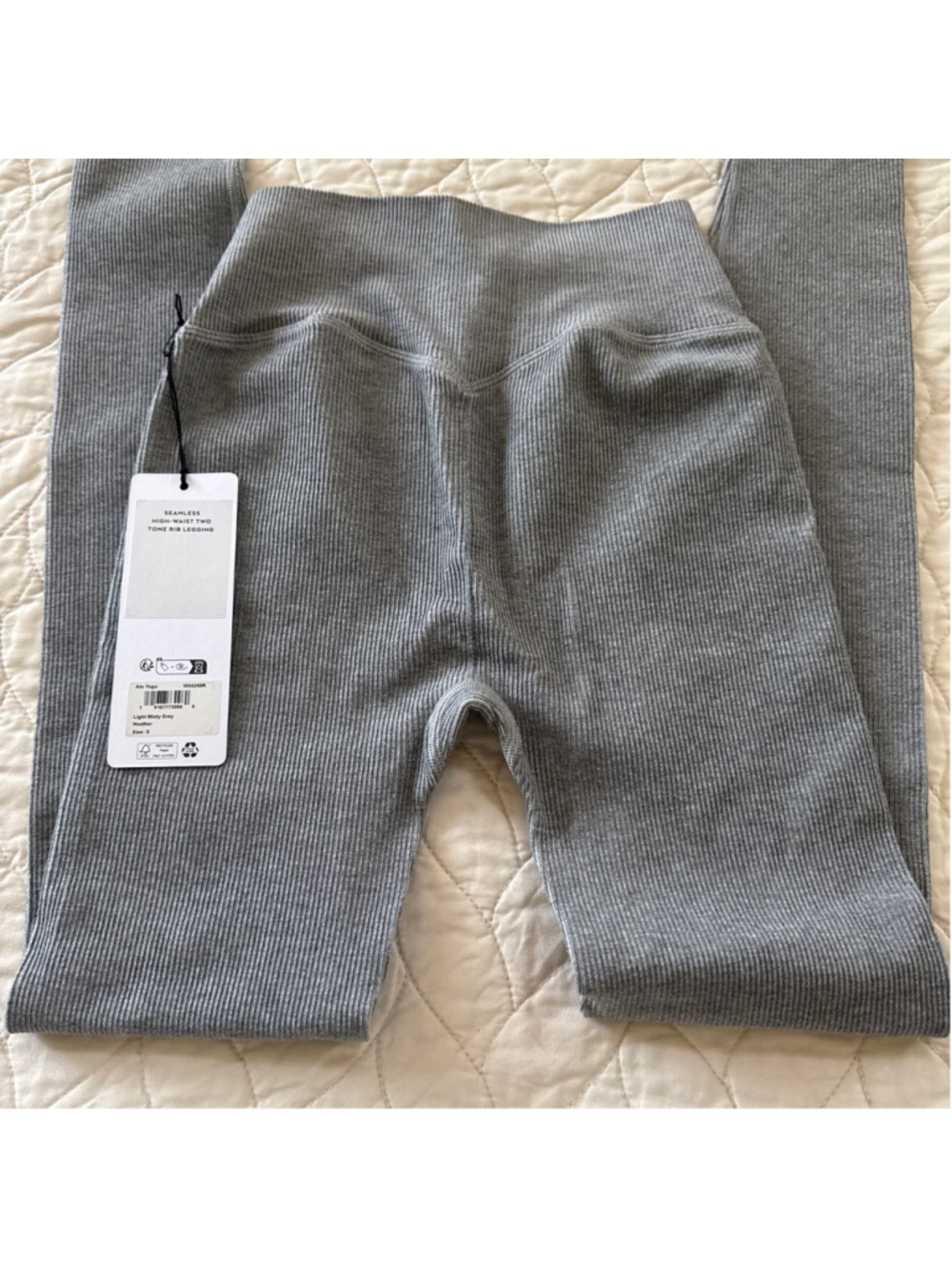 Alo Yoga Seamless High-Waist Rib Leggings S Light Gray - Picture 4 of 8